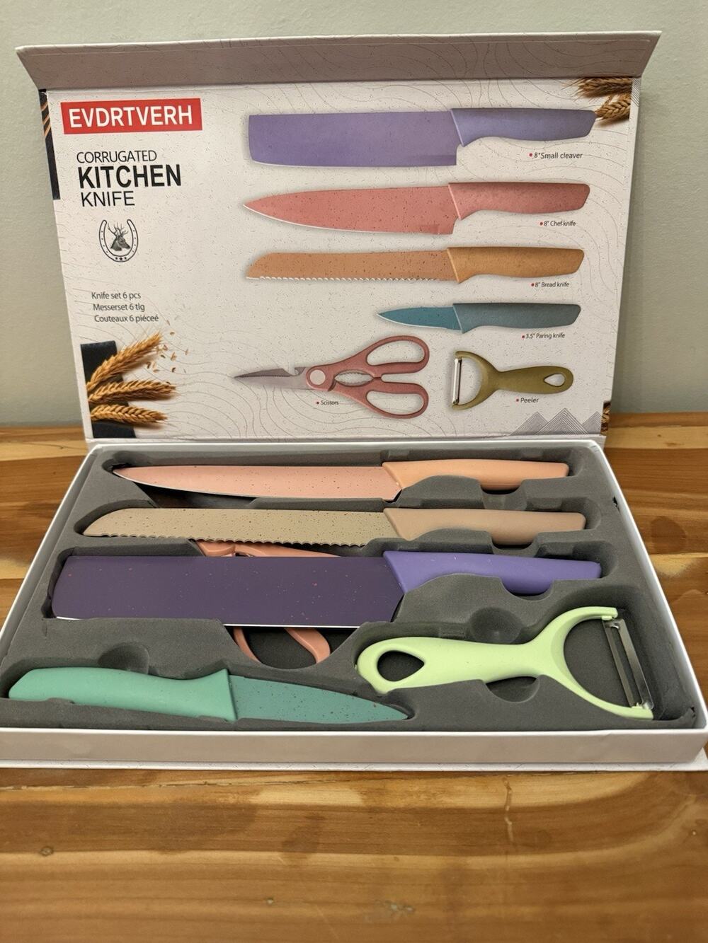 EVDRTVERH Corrugated 6-Piece Knife Set Kitchen Star Collection New